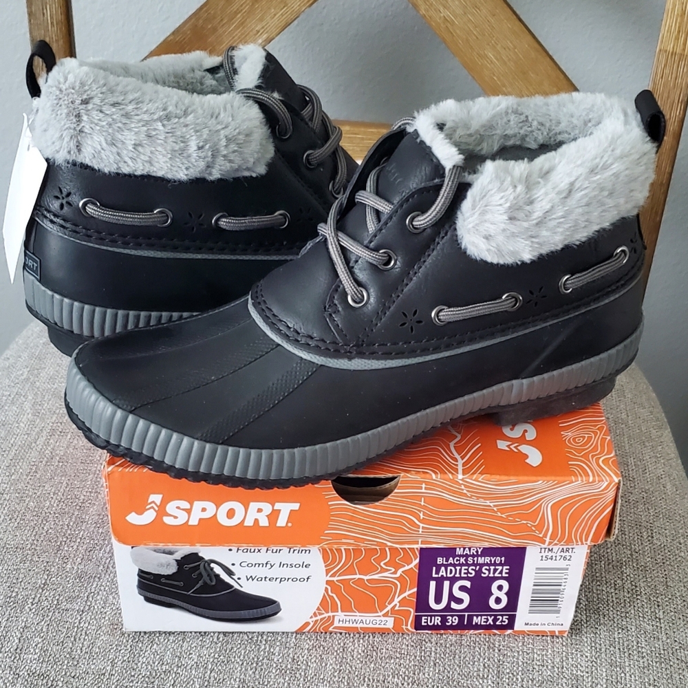 New Women's Size 8 Jsport Mary Black Duck Boots